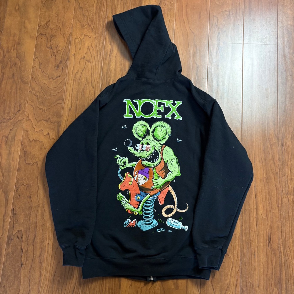 NOFX Punk Rock Band Zip Up Hoodie Rat Pogo Graphic Black Small grunge